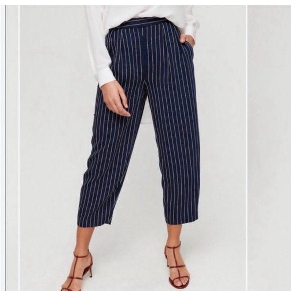 BABATON Modesto Pant Pinstripe, high-waisted trouser Navy / White size 10 - Picture 1 of 10